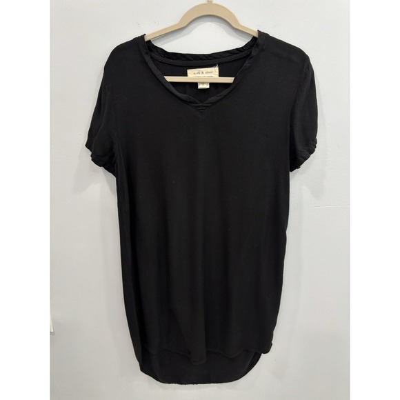 Cloth & Stone Short Sleeve V Neck Black T-Shirt Dress High Low Hem S Minimalist - Picture 4 of 9